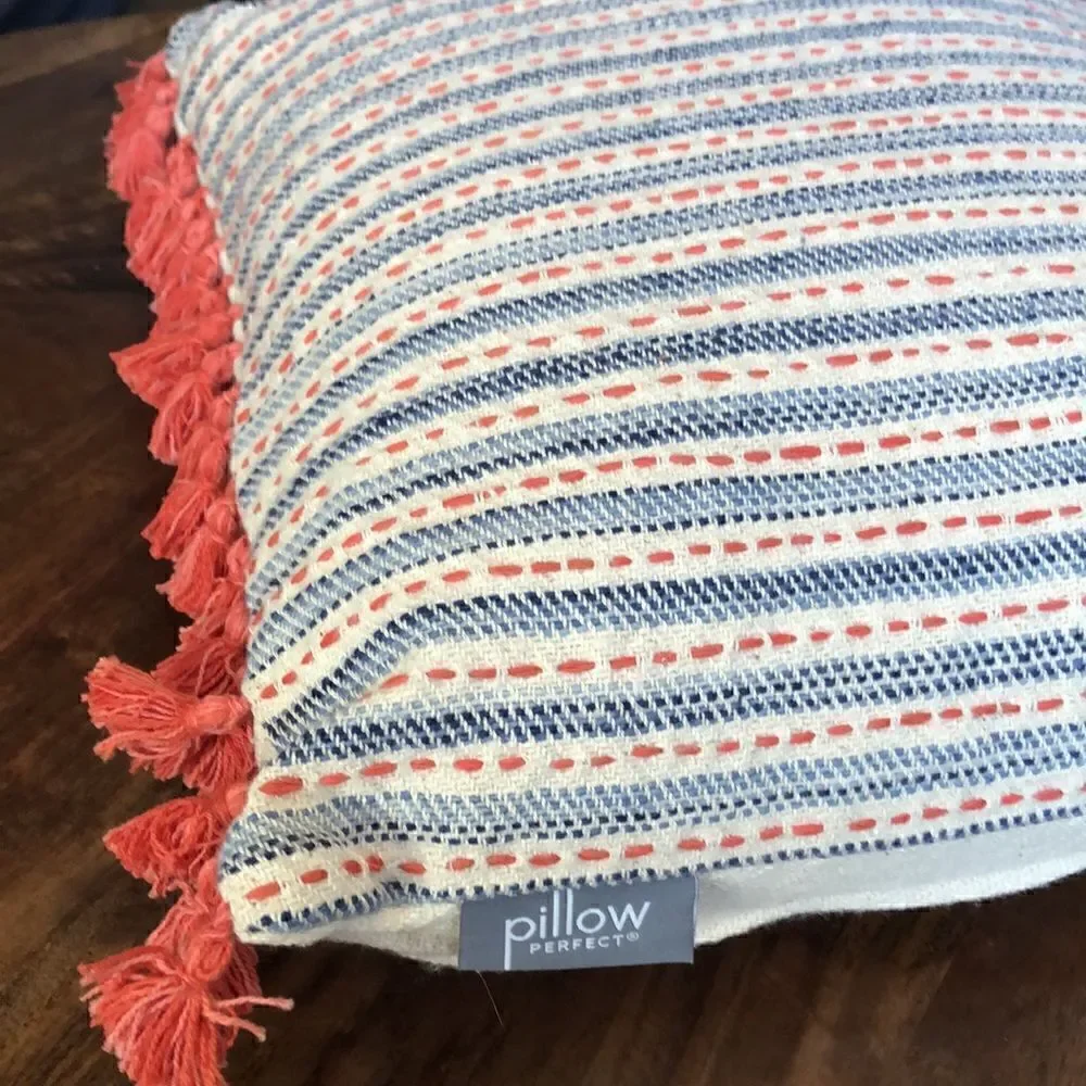 Pillow Perfect Ombre Coastal Stripe Blue/Coral 16 Inch Throw Pillow